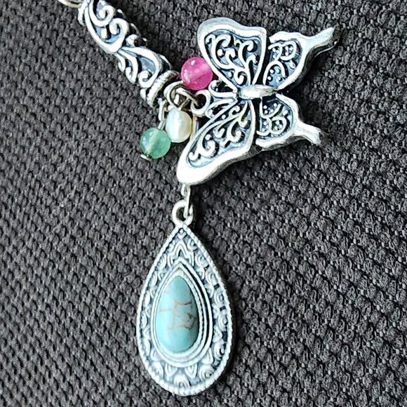 Vintage Aztec Bohemian Medallion Butterfly Necklace - Picture 10 of 15